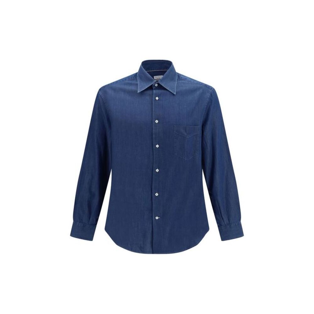 Brunello Cucinelli Blue Denim Men's Shirt